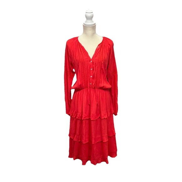 Anthropolgie Sunday in Brooklyn Red Tiered Button Tie Neck Peasant Dress Large - Picture 1 of 10